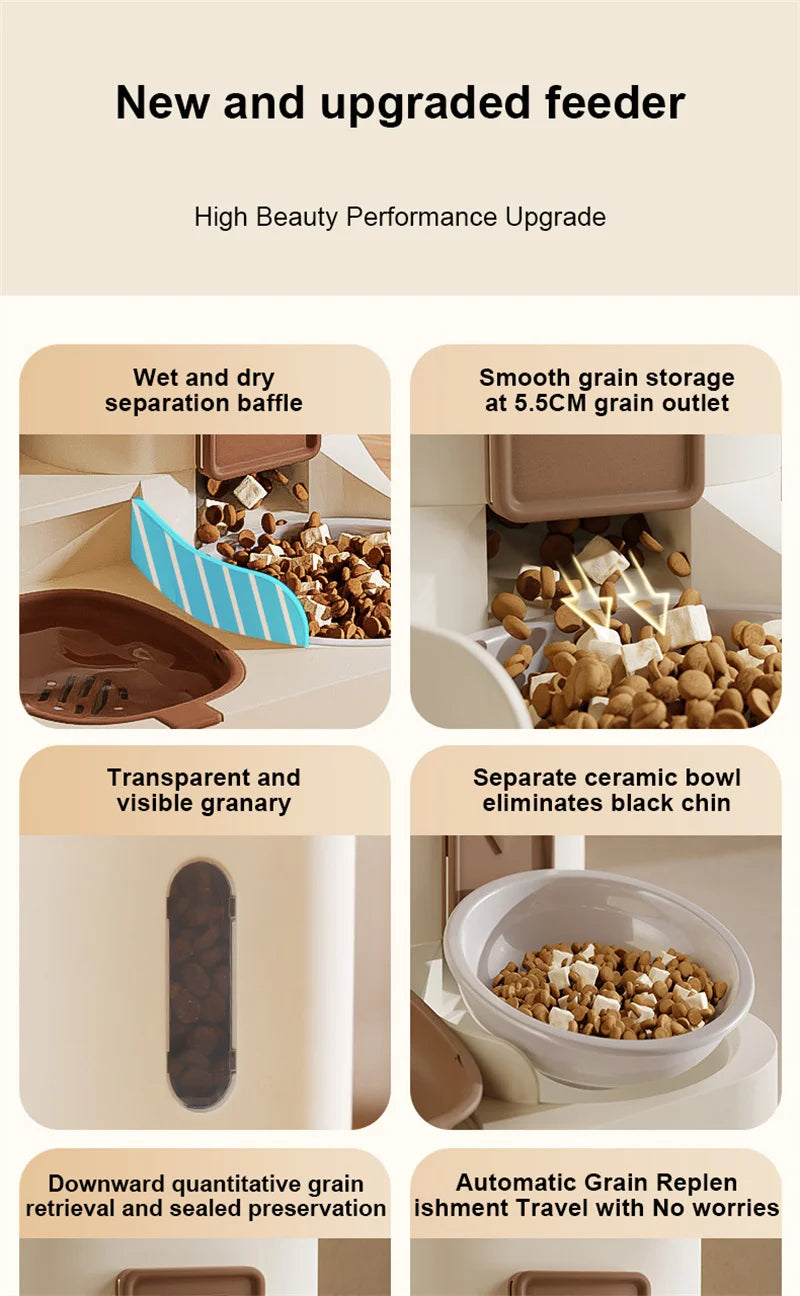 Pet Cat Automatic Feeder, Water Dispenser, Large Capacity Dry Wet Separation Food Container, Pet Supplies