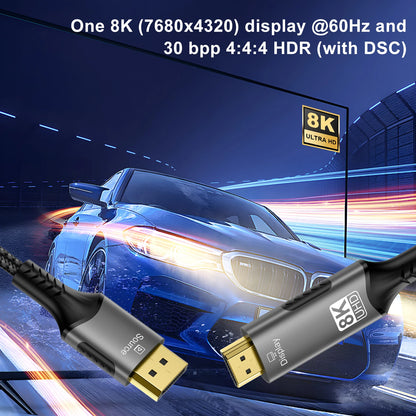 8K DisplayPort to HDMI Compatible Cable 8K@60Hz 4k@120hz DP to HDMI Adapter Display Port Video Audio for PC HDTV Projector Xbox
