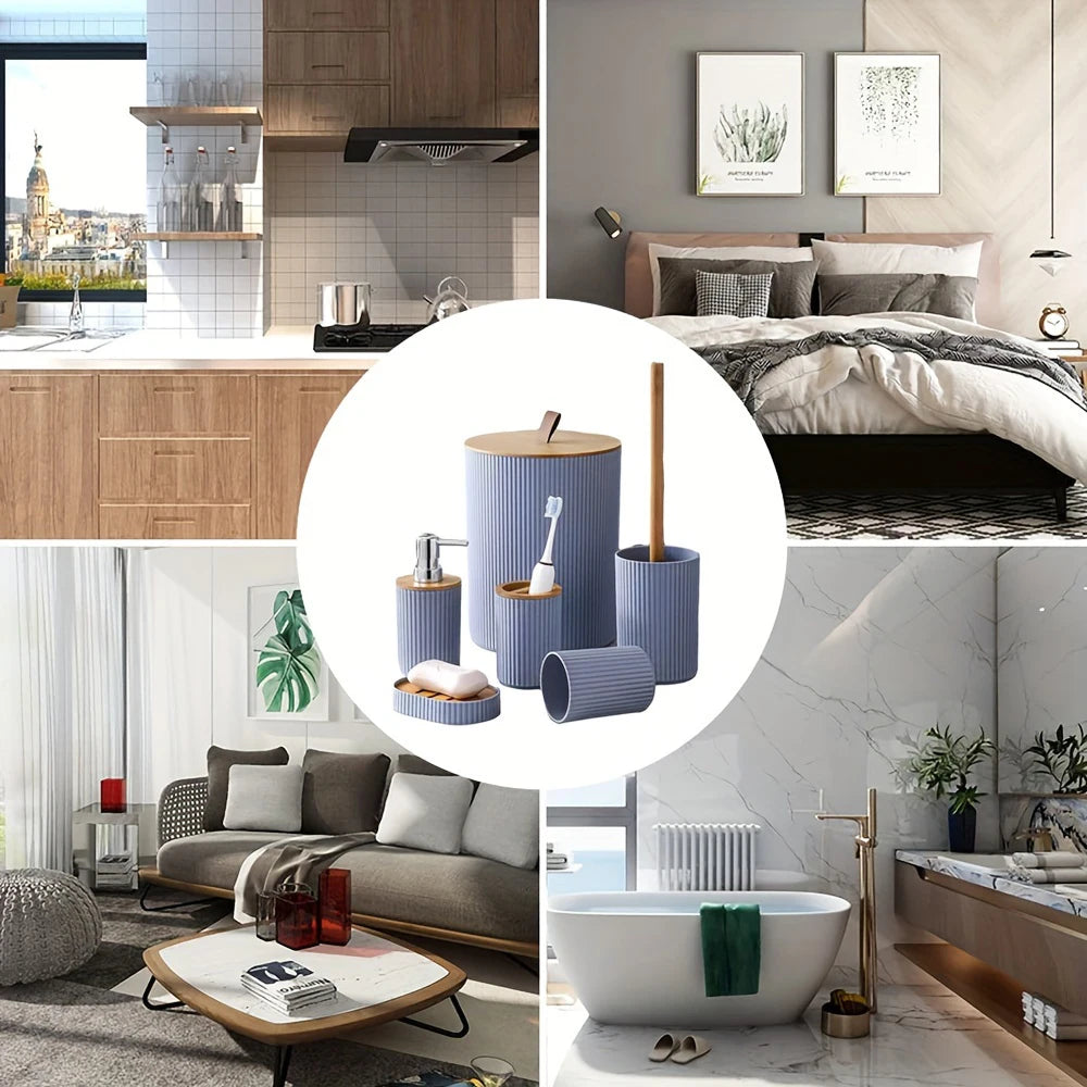 Bathroom Accessories Set 6 Piece Bath Ensemble Includes Toothbrush Holder for Decorative Countertop and Housewarming Gift