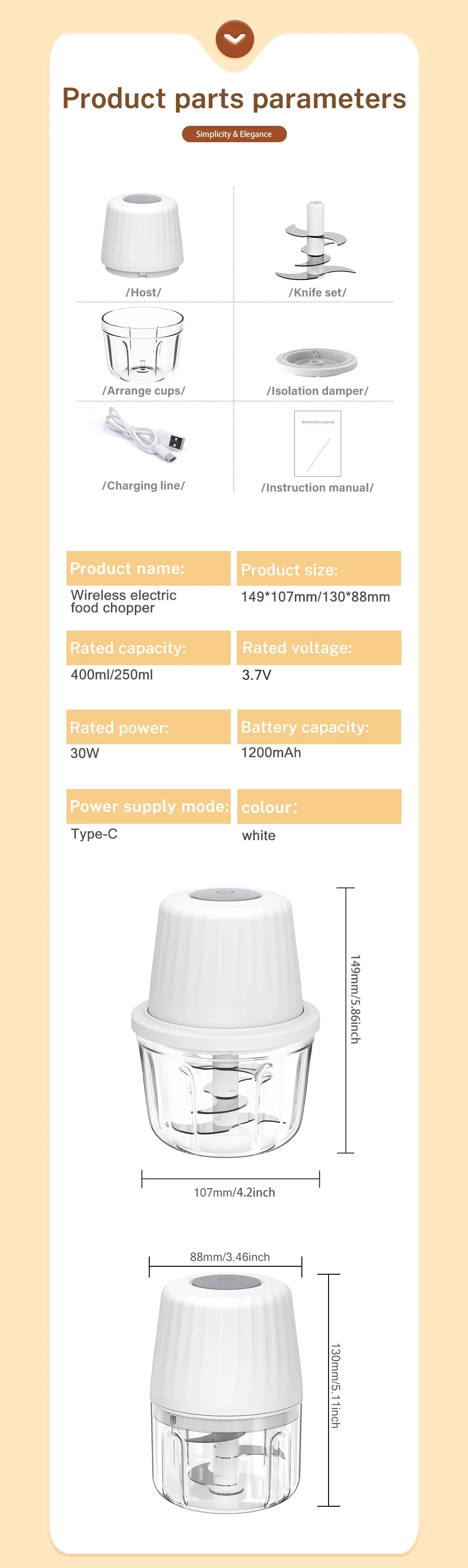 DEEWAZ 250ml/400ml Electric Garlic Masher Mini Chopper Multi Function Meat Grinder Masher Machine Vegetable Chopper Usb Charging