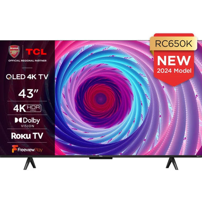 TCL 43RC650K 43-inch QLED Pro Television, 4K Ultra HD, Roku TV ，43RC650K