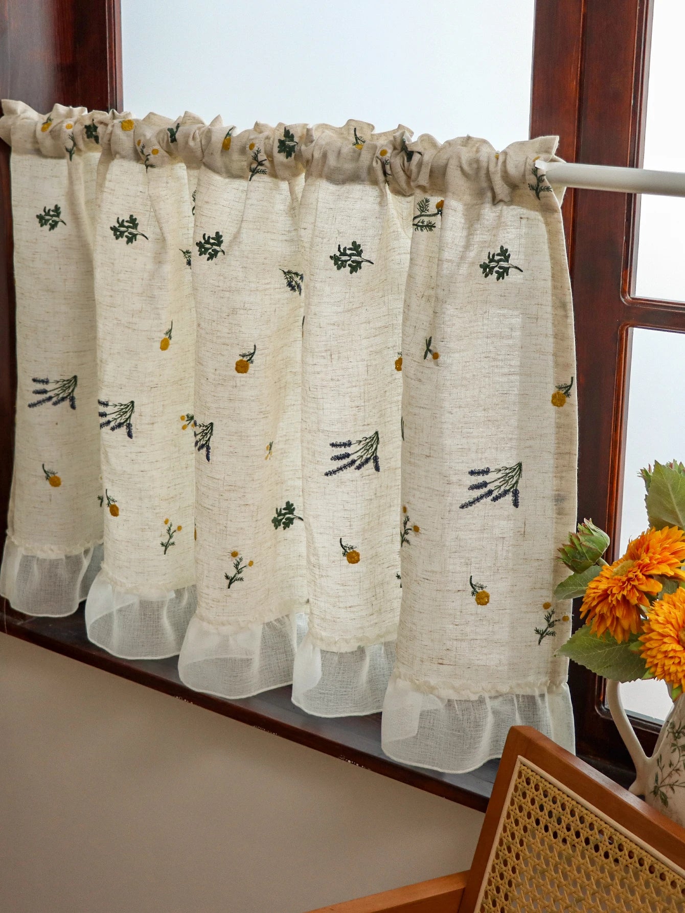 Linen Embroidery Curtain Small Fresh Curtain Rustic Wind Drift Window Curtain Ambience Sense Short Curtain