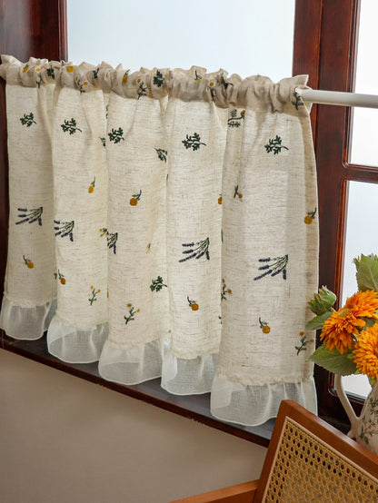 Linen Embroidery Curtain Small Fresh Curtain Rustic Wind Drift Window Curtain Ambience Sense Short Curtain