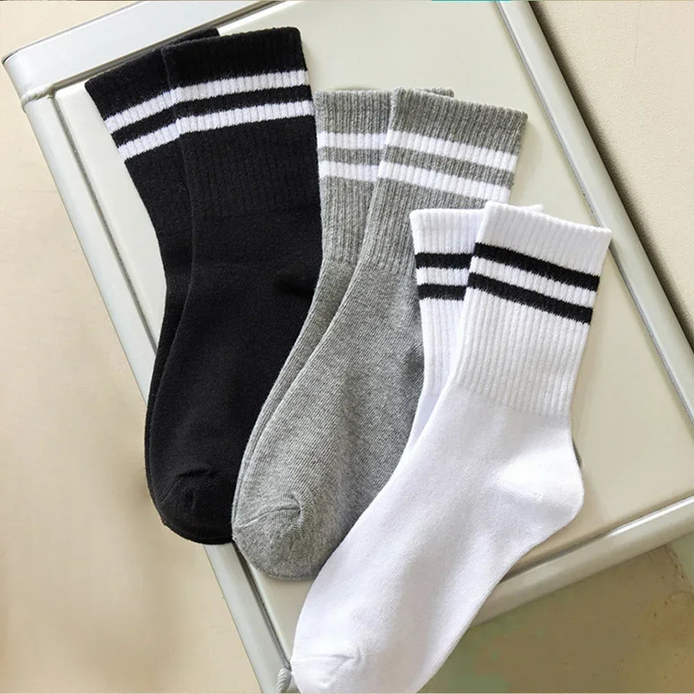 6Pairs Autumn Winter Women's Mid-Tube Socks Solid Colour Breathable Comfortable Sports Sweat Absorbent Man and  Women's Socks