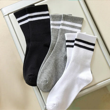 6Pairs Autumn Winter Women's Mid-Tube Socks Solid Colour Breathable Comfortable Sports Sweat Absorbent Man and  Women's Socks