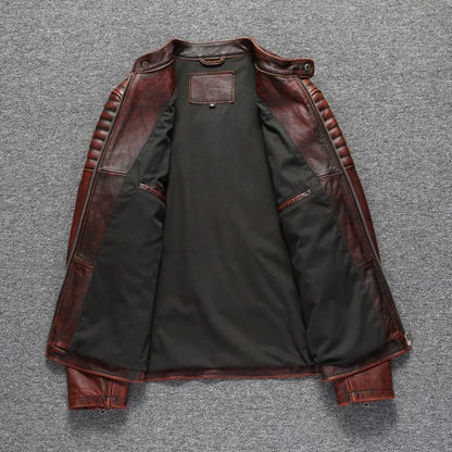 Copersian Men's Genuine Leather Jacket Natural Cowhide Hunting Jacket  Retro Motorcycle Jacket Spring Autumn Mens Clothes