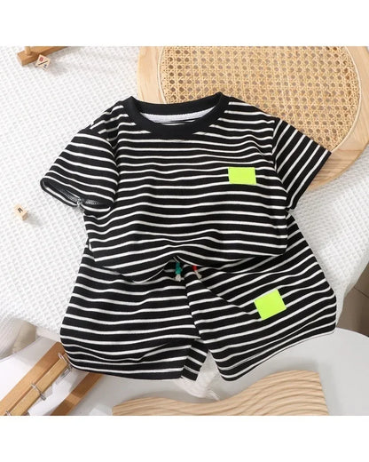 Summer Baby Boy Girls Clothes Set Children Stripe Tshirts and Shorts 2 Pieces Suit Kid Top Bottom Outfits Casual Tracksuits