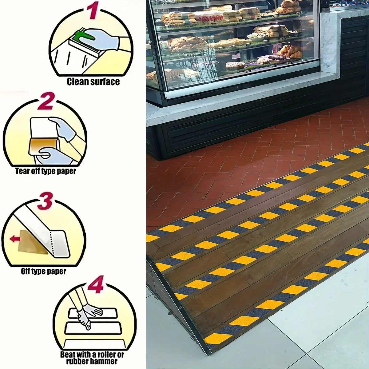 Anti slip safety tape， used for anti slip of stairs and steps, strong ground grinding tape  (Yellow/black)hazard warning tape