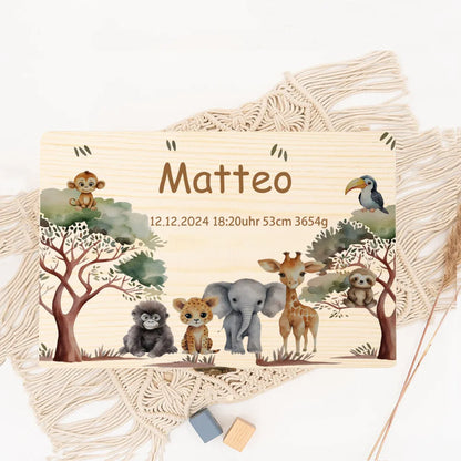 Baby Memory Box As A Gift for A Birth or Baptism Personalized Wooden Keepsake Boxes Newborn Animal with Name Birth Dates Case