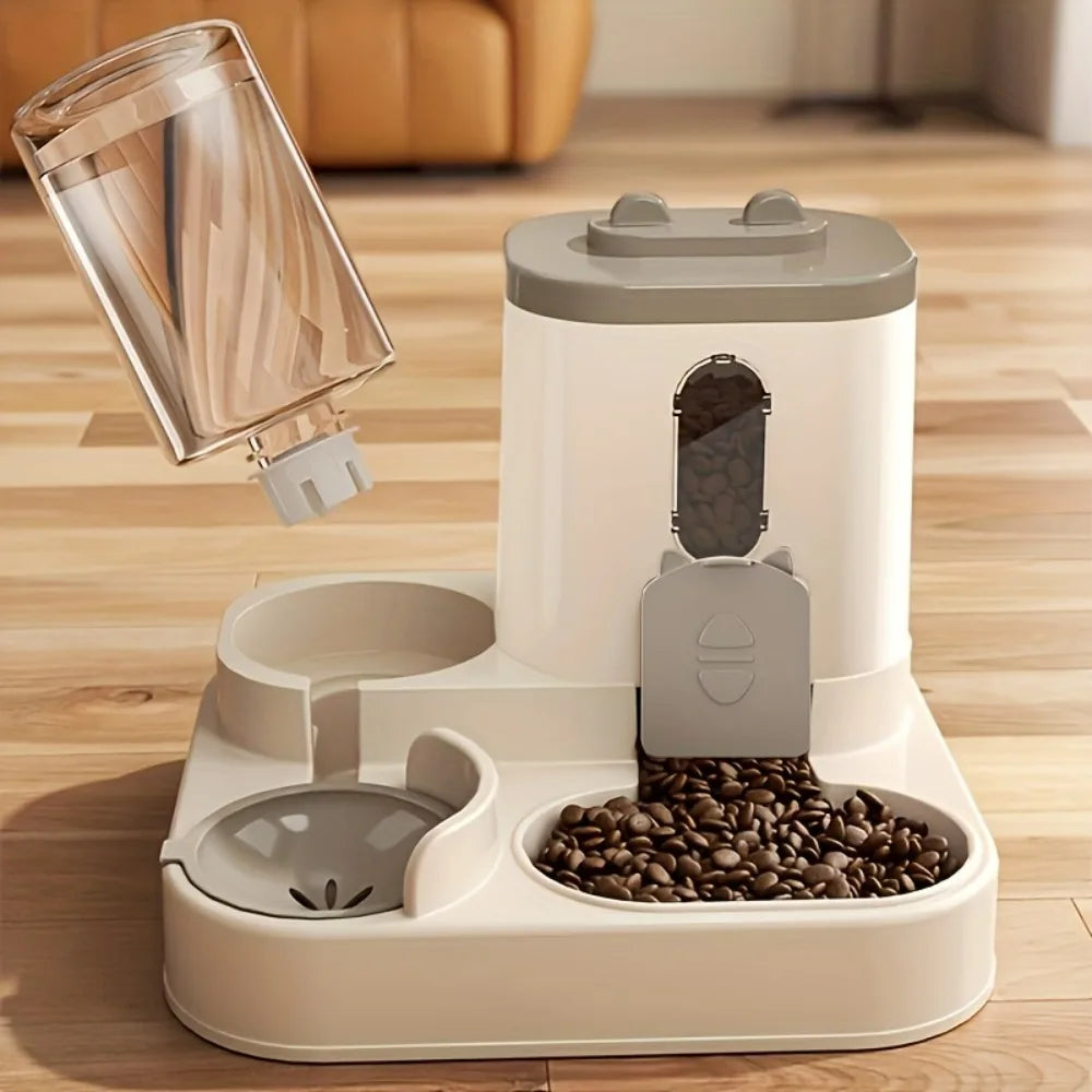 Automatic Dog Cat Feeder and Water Dispenser, No Battery Needed, 2-in-1 Integrated Food Feeder and Water Bowl Set, Pet Feeder