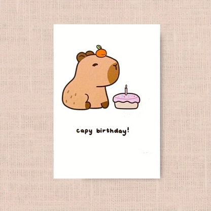 1pc, Happy birthday card, funny birthday card, friendship card, strong friendship, capybara, cake, pun card.