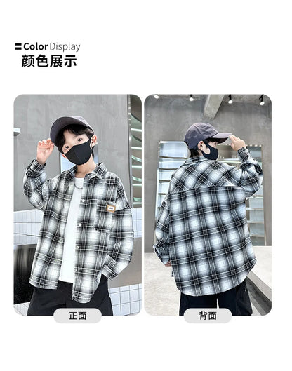 Baby Boys Shirts Fashion Classical Black White Color Plaid Blouse Gentlemen's Long Sleeve Shirt Teen Kids Tops Boys Clothes 5-14