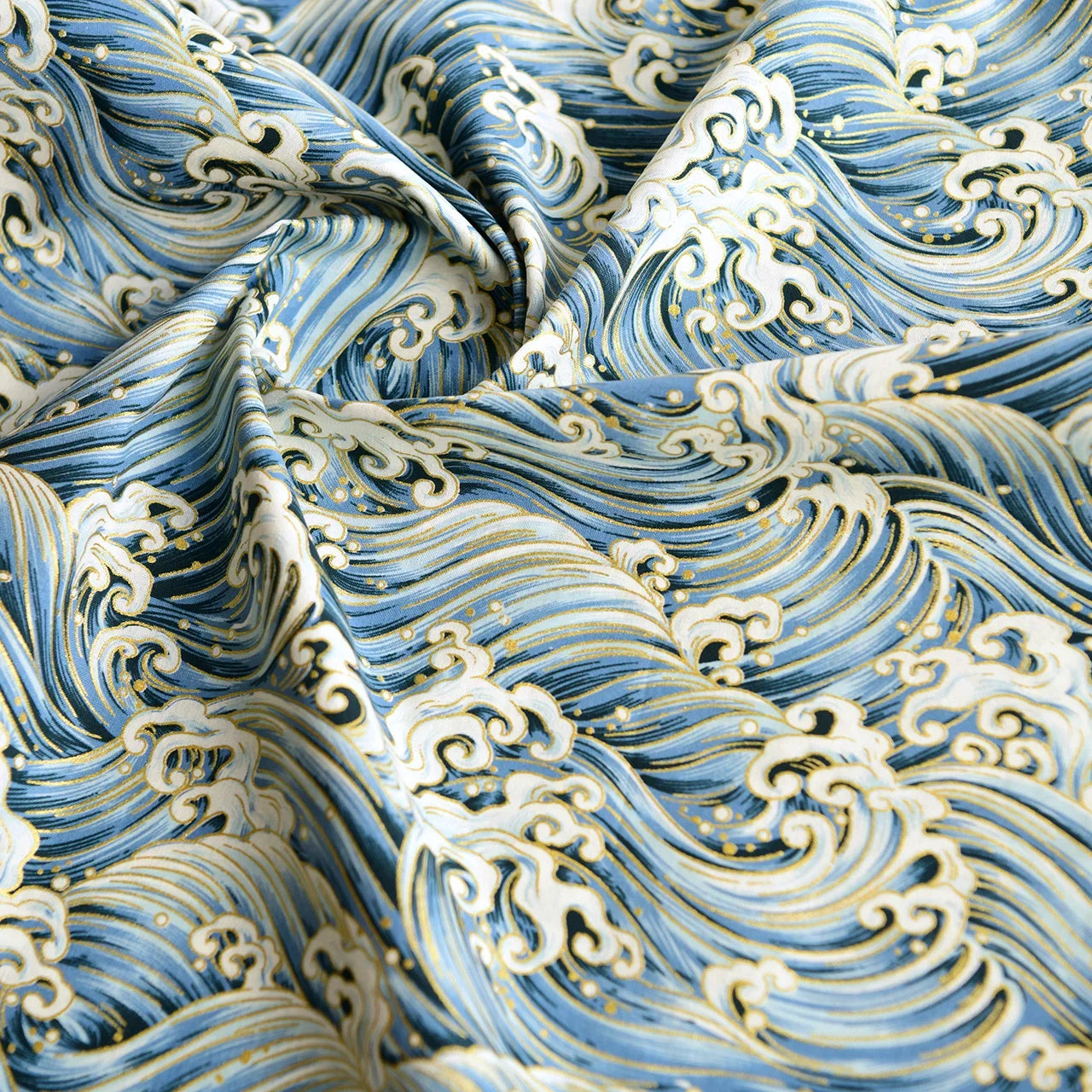 Cotton Bronzing Printing Fabric Handmade DIY Clothing Luggage Sachet Cotton Cloth Cotton Fabric Qinghai Smoke Wave, 145x50cm