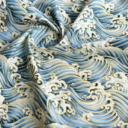 Cotton Bronzing Printing Fabric Handmade DIY Clothing Luggage Sachet Cotton Cloth Cotton Fabric Qinghai Smoke Wave, 145x50cm