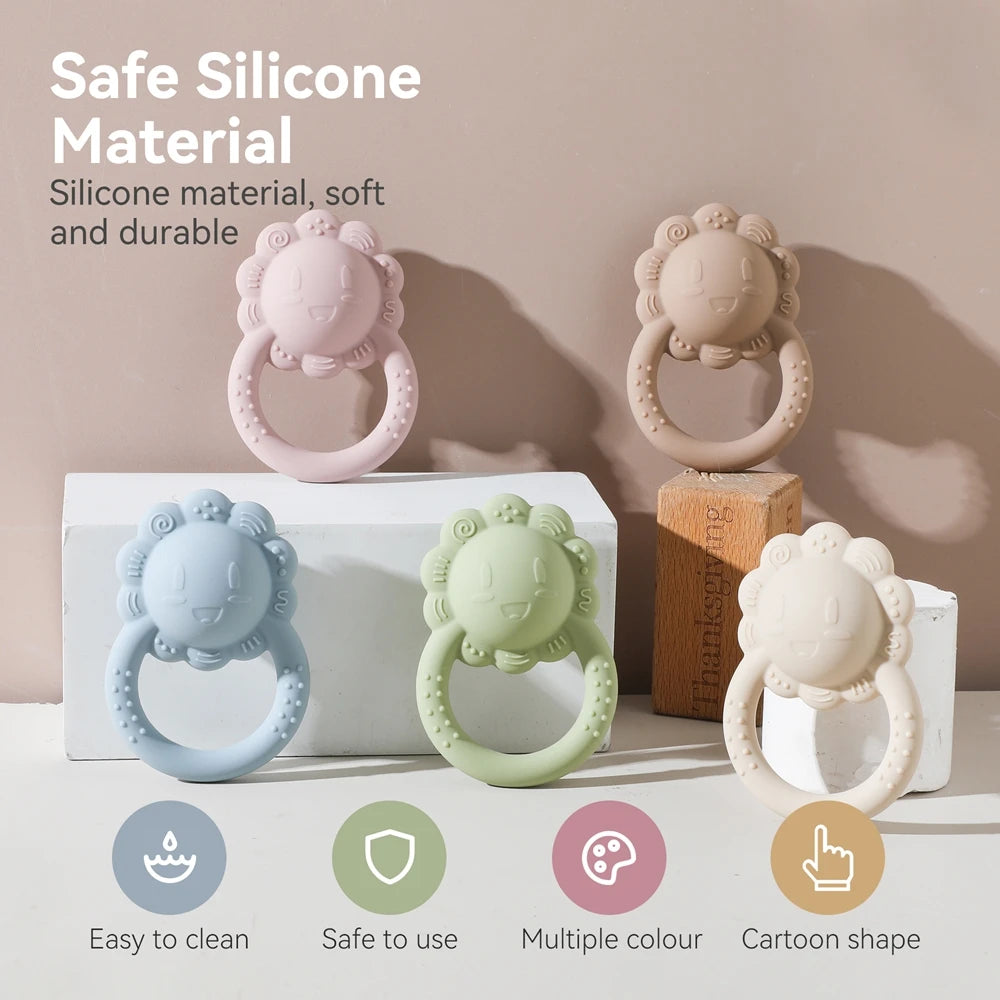 Baby Toys Silicone Teether Food Grade Rattle Toys Baby 0-12 Months Sensory Toys Silicone Lion Hand Bell Silicone Teething Rattle