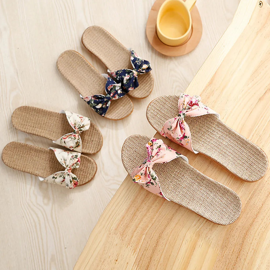 Sandalias Mujer 2024 Hot Women Female  Bowknot Flax Linen Flip Flops Beach Shoes Sandals Slipper SandáLias Femininas 여름샌들