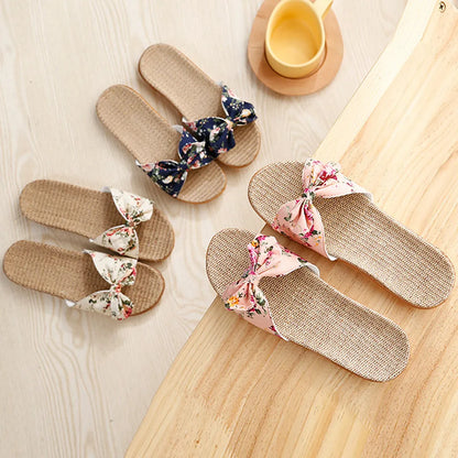 Sandalias Mujer 2024 Hot Women Female  Bowknot Flax Linen Flip Flops Beach Shoes Sandals Slipper SandáLias Femininas 여름샌들