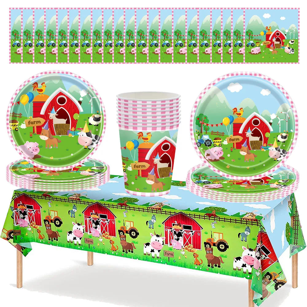 Farm Animals Tableware Barnyard Animals Birthday Dinnerware Disposable Plates Napkins Tablecloth Farm House Theme Party Decor
