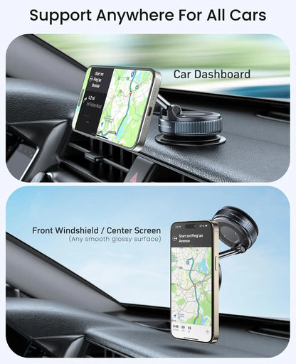 Magnetic Suction Cup Phone Mount for MagSafe, 360° Adjustable, Foldable & Portable Holder for All Smartphones & Car Models