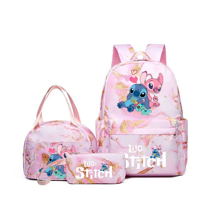 3Pcs Stitch Print Backpack Set, With Tote and Pouch, Large Capacity Lightweight And Breathable Outdoor Knapsack