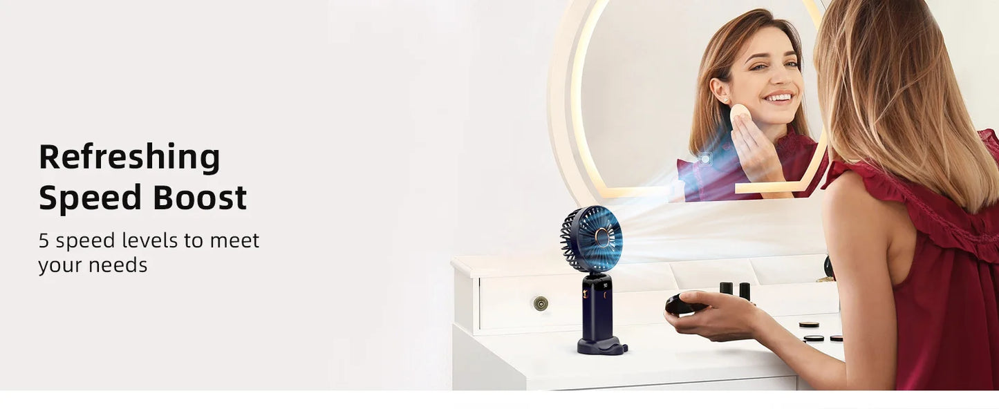 Portable handheld fan with high battery life and infinite speed regulation 90 ° adjustable, rechargeable mini cute small fan