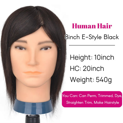 Male Mannequin Head With 100% Real Human Hair Black For Practice Hairdresser Cosmetology Training Doll Head For Hair Styling