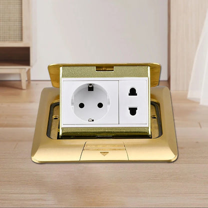 European standard hidden pop-up computer floor socket 120*120mm Gold Stainless Steel Kitchen Bedroom waterproof USB outlet plug