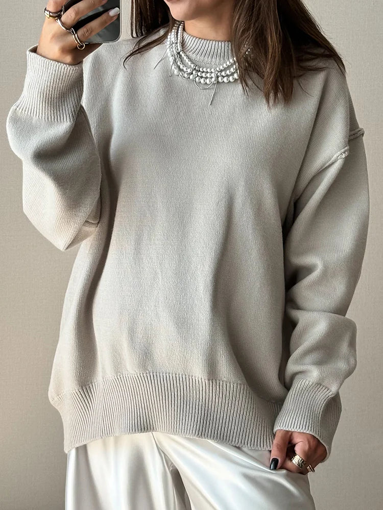 Blue Oversize Sweaters For Women Winter Thick Beige Pullover Woman Autumn Fashion Loose O Neck Ladies Sweaters Jumpers Women