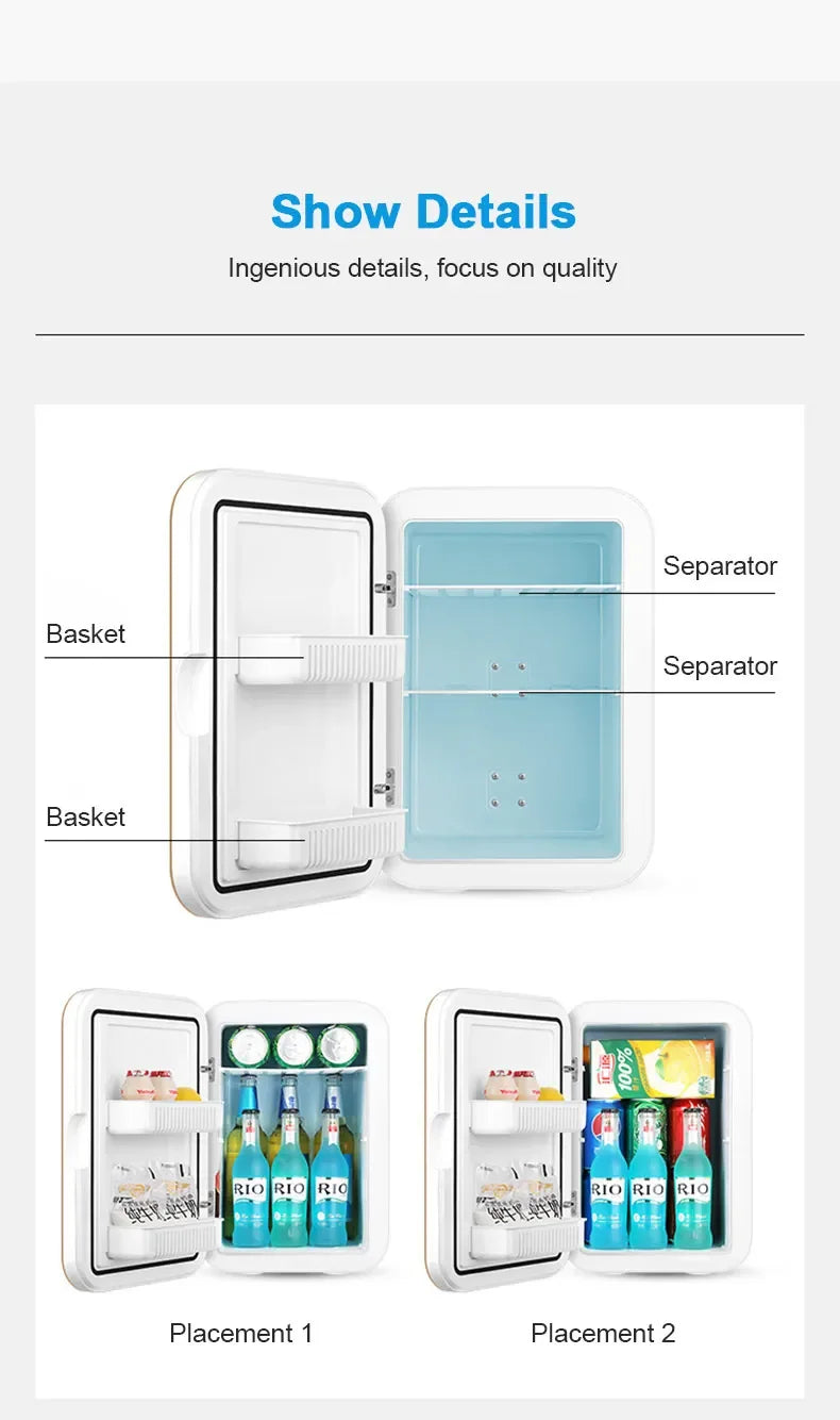 6L Mini Car Refrigerator 12V DC 220V AC Electric Portable Beauty Cooler Warmer Car Mini Fridge Ice Box for Home Camping Travel