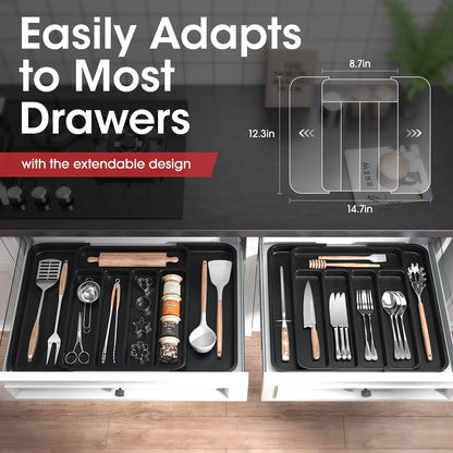 Expandable Drawer Organizer for Kitchen Utensils Holder Adjustable Cutlery Organizer Tray Dividers for Silverware Forks Knives