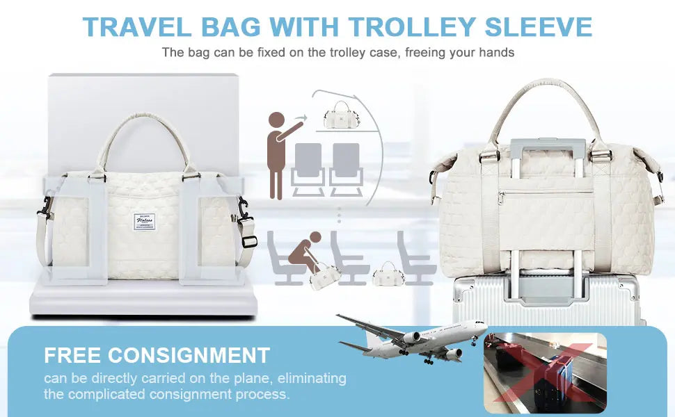 Large Duffle Tote Bag Weekender Carry on Overnight Bags for Women Travel With Trolley Sleeve Wet Pocket, Sports Tote Gym Bag