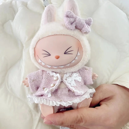 Labubu Doll Clothes For 17cm Labubu Accessories Classic Dress Grid Style Suit Skirt DIY Mini Dolls Clothing