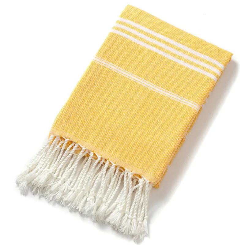 Turkish Beach Towel with Tassel, Striped Sports Bath Towels For Travel Gym Camping Picnic ,Quick-Drying, 90*180cm Women Scarf