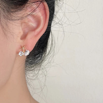 Imitation Pearl Asymmetric Ocean Style Earrings Stud For Women Starfish Shell Earring Ear Ring Zircon Fashion Jewelry Gift