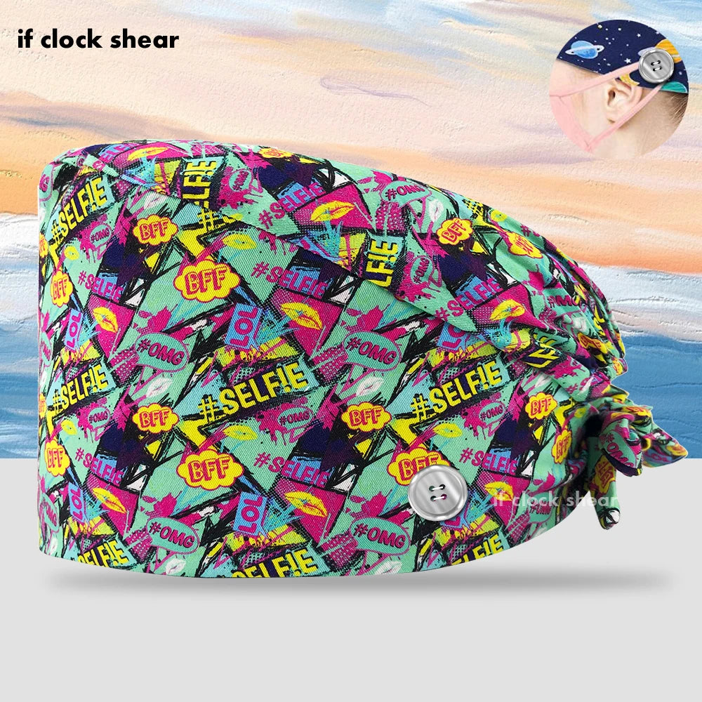 Printing Clinic Pharmacy Work Hat Dentistry Operating Room Doctor Scrubs Hats Adjustable Medical Nurse Accessories Surgical Caps