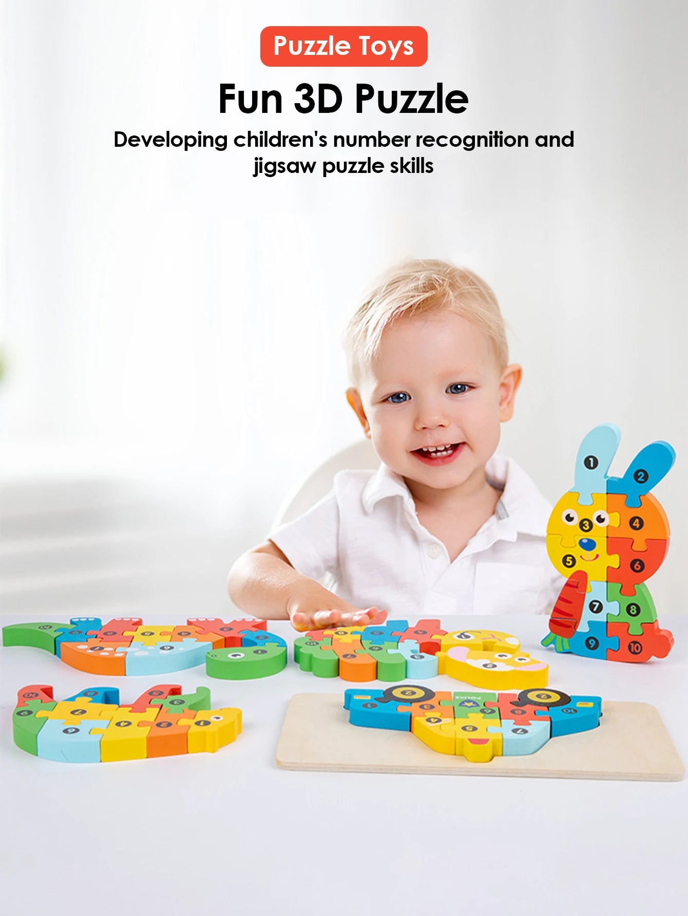 3D Wooden Puzzles Educational Cartoon Animals Early Learning Cognition Intelligence Puzzle Game For Children Toys