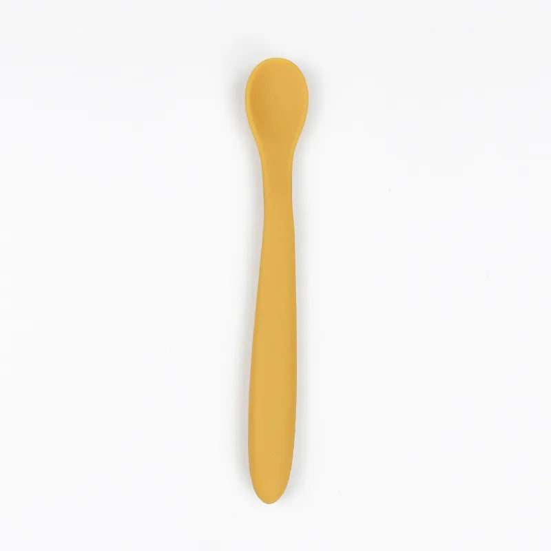 1PC Baby Soft Silicone Spoon Food-grade Silicone Children's Supplementary Feeding Training Spoon Long-handle Silicone