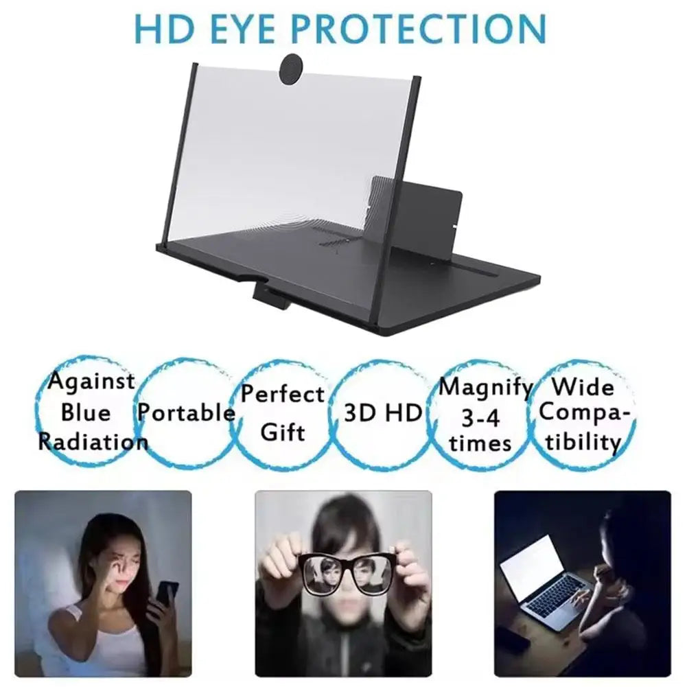 Screen Amplifier 10in 3D HD Phone Screen Magnifier Portable Pull Out Foldable Cell Phone Screen Enlarger for Movie Video Viewing