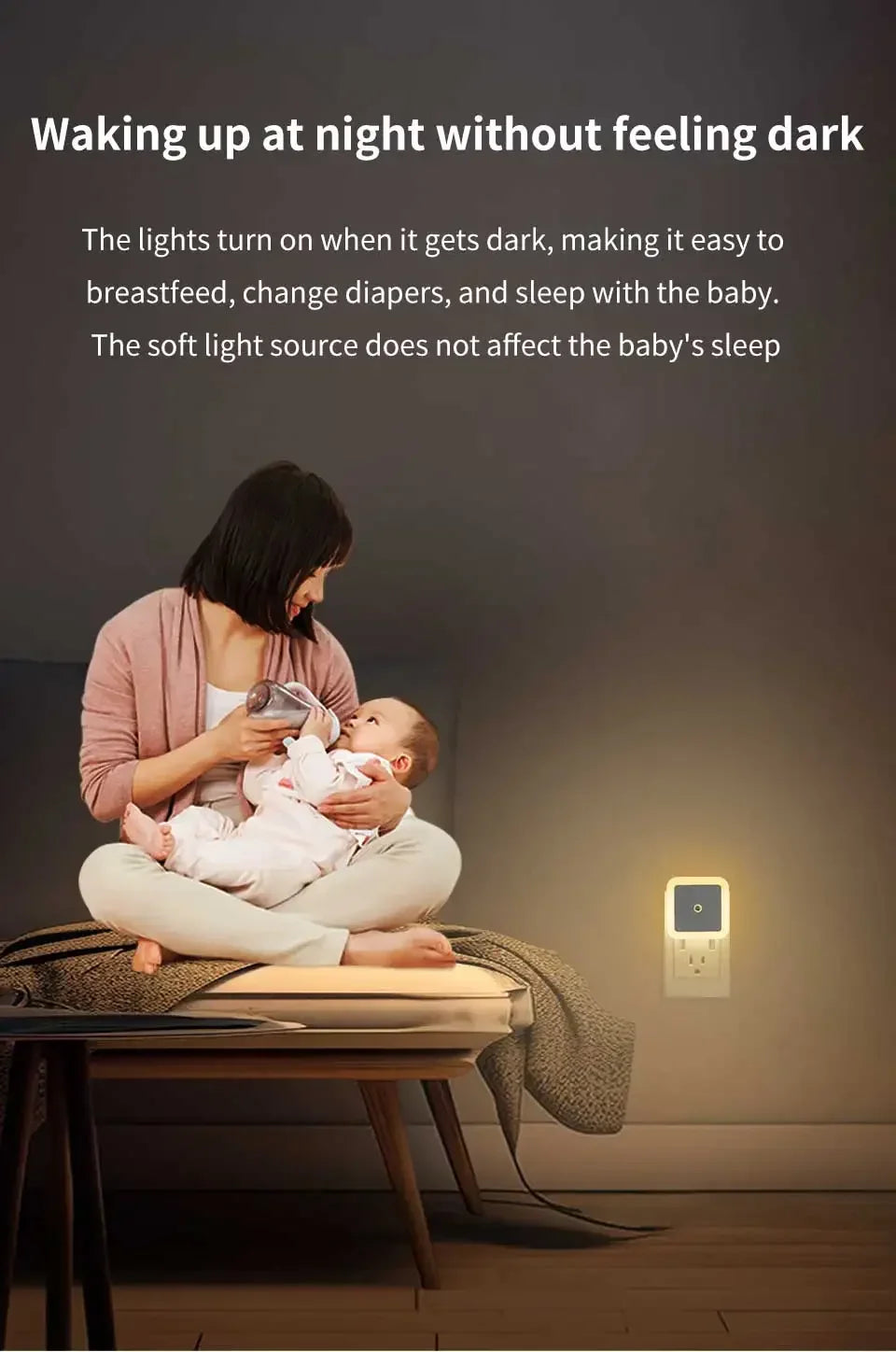 Smart Light Sensor LED Night Light 110-240V US EU Plug in Wall Lamp for Bedroom Kitchen Bathroom Hallway Stairs Lighting