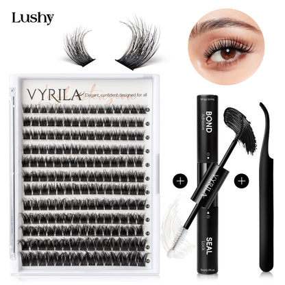 VYRILA Lash Extension Kit Wispy C Curl Lash Clusters Kit Hush 8-16mix Individual Lashes with Lash Bond and Seal Lash Tweezers