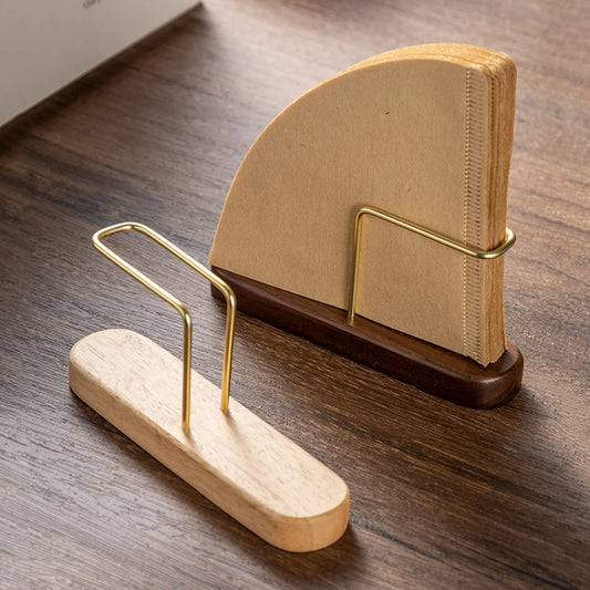 Coffee Filter Holder, Stand Coffee Paper Storage, Coffee Filter Container For V60 Paper Coffee Filters, Walnut & Brass