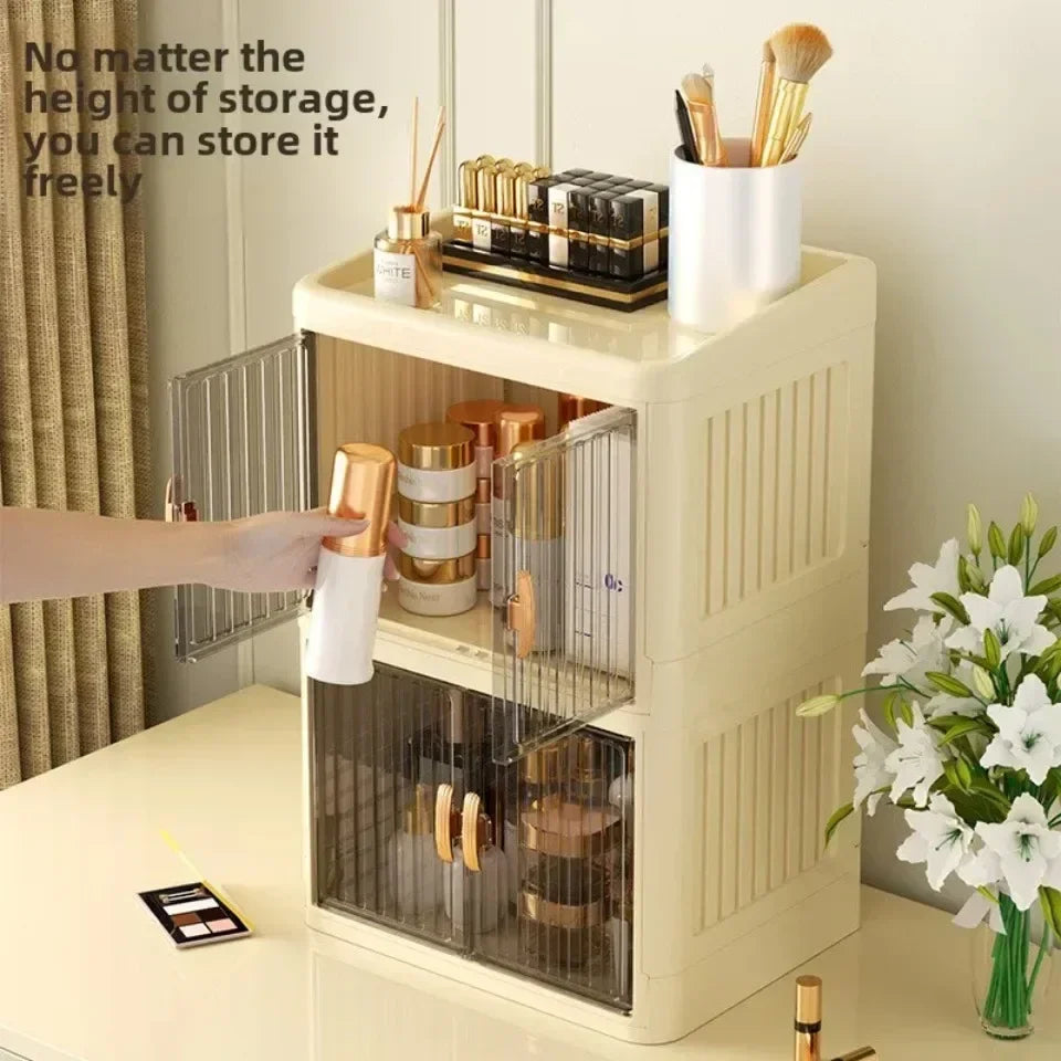 Cosmetics Storage Boxes Multi Layer Flat Cover Design Stationery Storage Shelf Household Dustproof Cosmetics Skincare Organizer