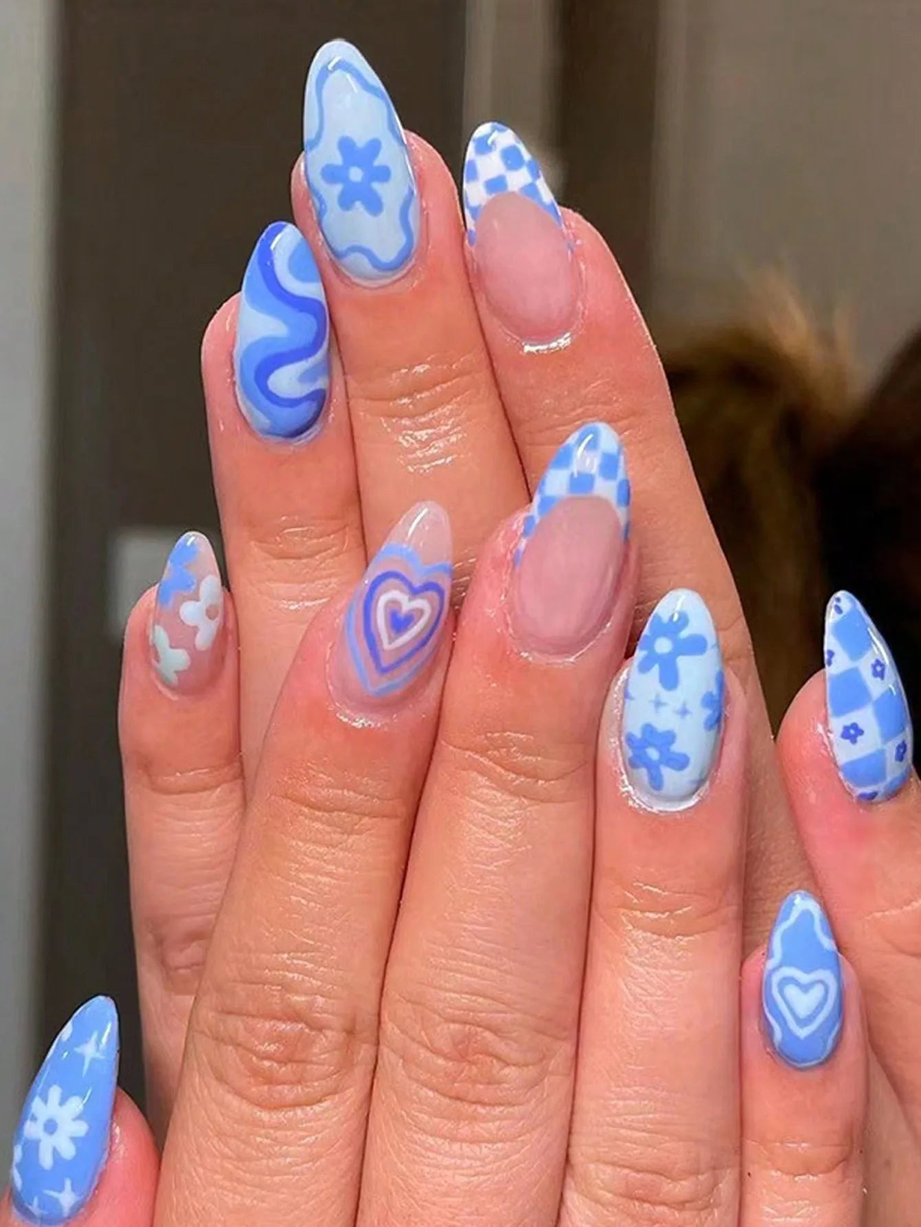 ARTAUG 24PCS Medium Stiletto Pink Press On Nails Full Cover Fake Nail Set Press On Nails Love Design handmade Press On Nails