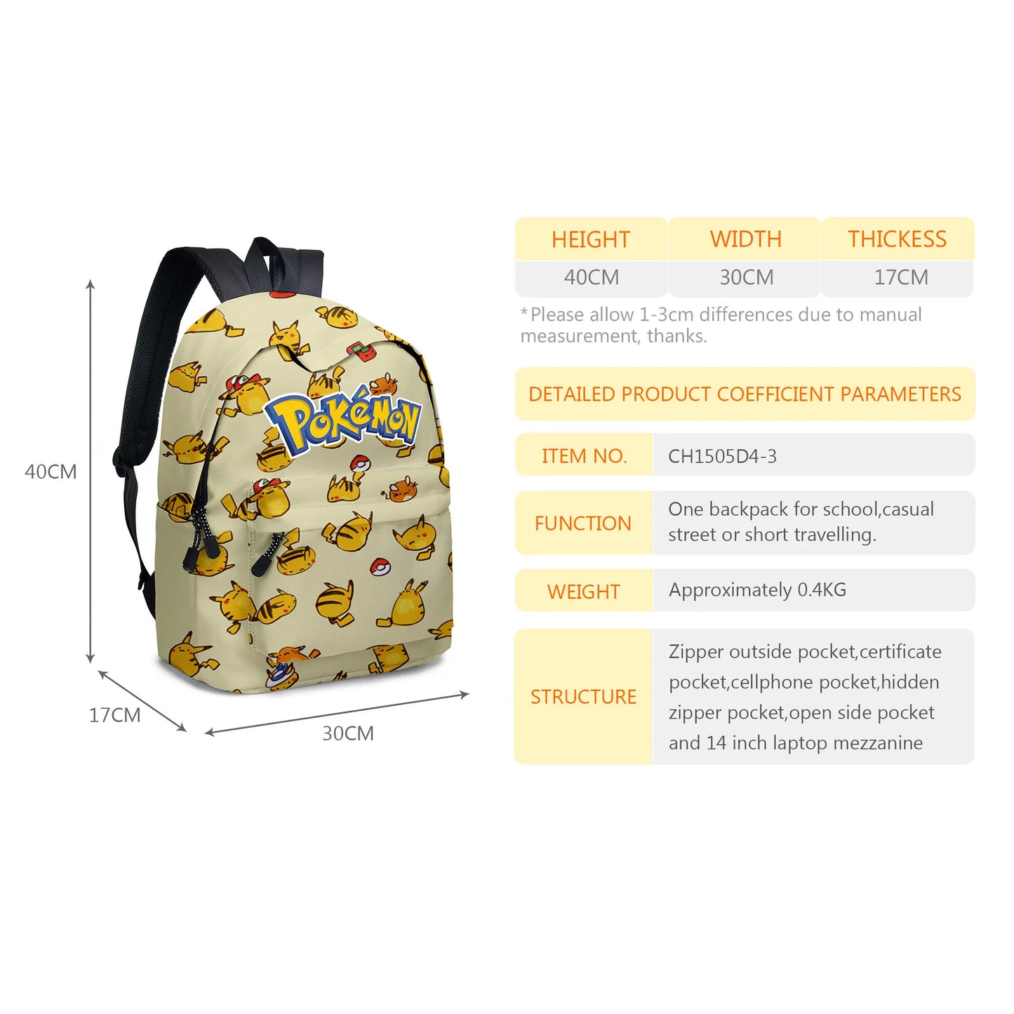 Pokemon Pikachu School Bags Backpacks Anime Kids Bags Kawaii Big Capacity Travel Bag Teenagers Schoolbag Girls Boys Rucksacks