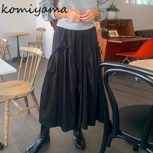 Bow Patchwork Womens Skirt Draped Skirts High Elastc Waist A-line Ropa Mujer Ruched Faldas  2025 Spring Summer Clothing