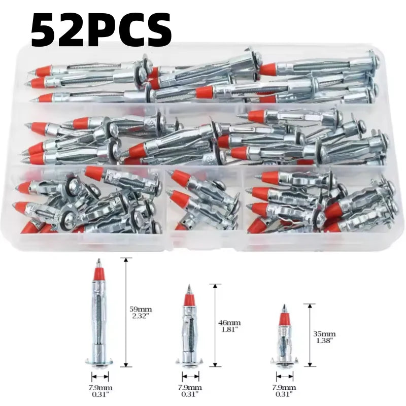 52PCS Galvanized Steel Anchor Screw Combination Kit 35mm 46mm 59mm Hollow Wall Drywall Anchors for Secure Fastening
