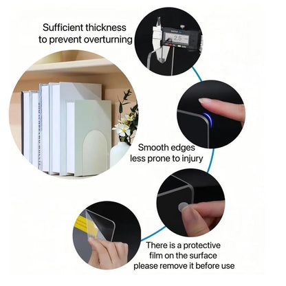 Acrylic Bookends Non-Skid Book End Clear Book Holder for School Library and Desktop Organizer Book Ends for Book Shelves