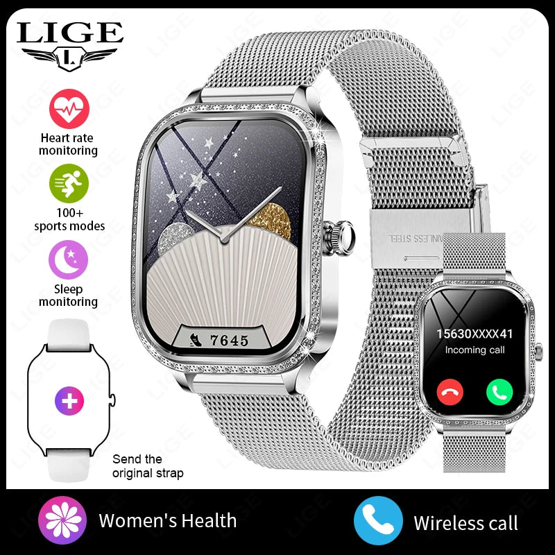 LIGE Fashion Ladies Smartwatch Women's Health Bluetooth Call Waterproof Watches Health Sports Best Friend's Smartwatch Adult