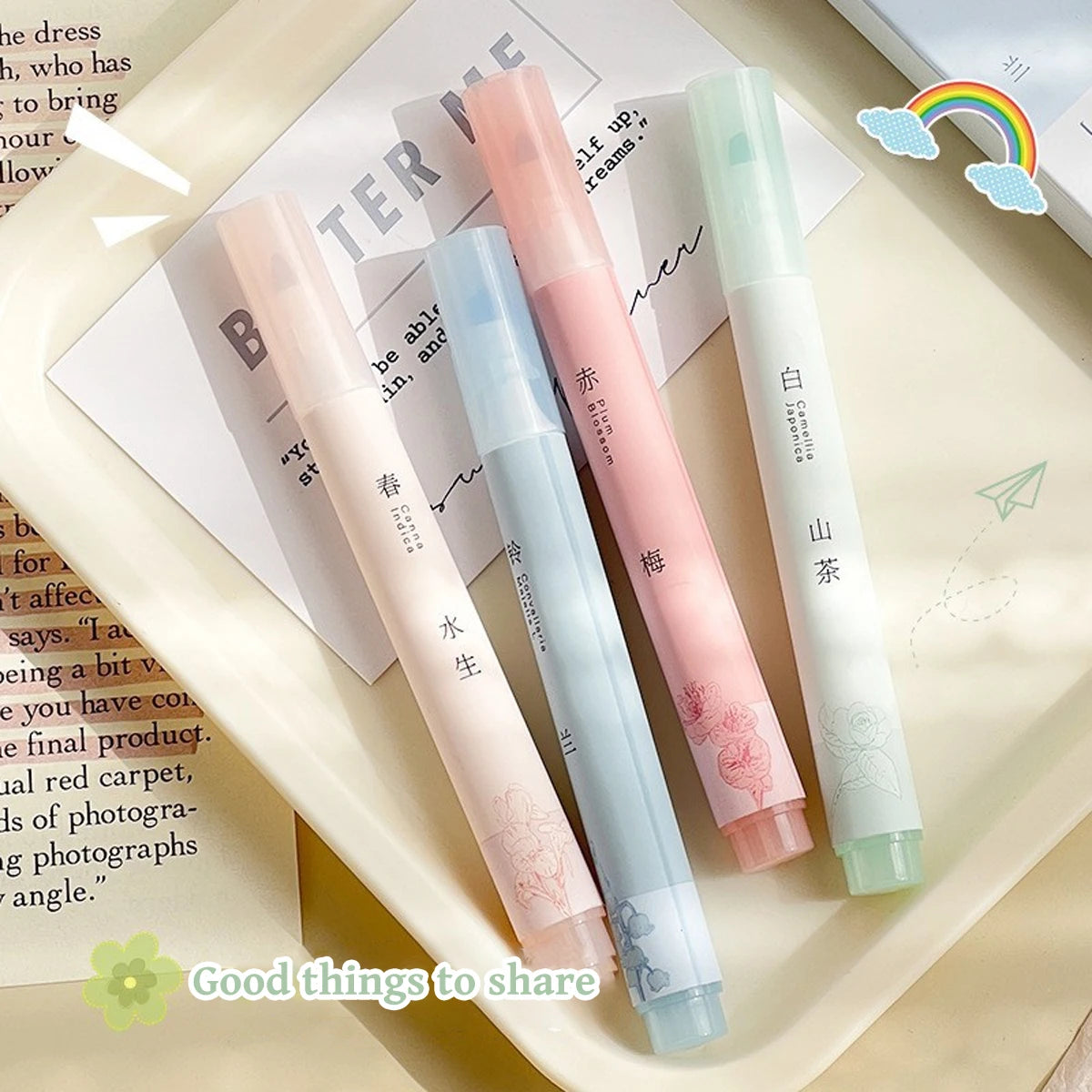 4PCS Retro Style Handbook Pen Marker Graffiti Brush Inscription Pen Office Culture and Educational Supplies