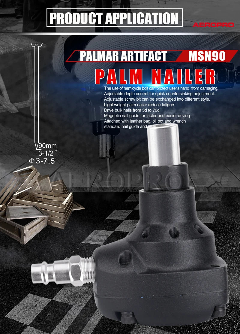 AEROPRO Air Palm Nailer Pneumatic Mini Palm Nailer Palm Hammer Ergonomic Lightweight Impact Nails For Wood Working Nail Gun